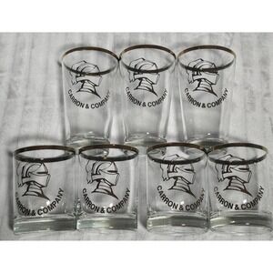 Vintage Carron & Company Glassware Set 7pc Knight Logo Gold Rim Highball Rocks
